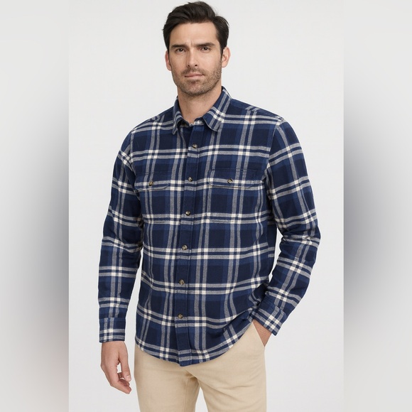 Eddie Bauer Other - Eddie Bauer Men's Large Blue White Plaid Flannel Shirt Lightweight, Long Sleeve